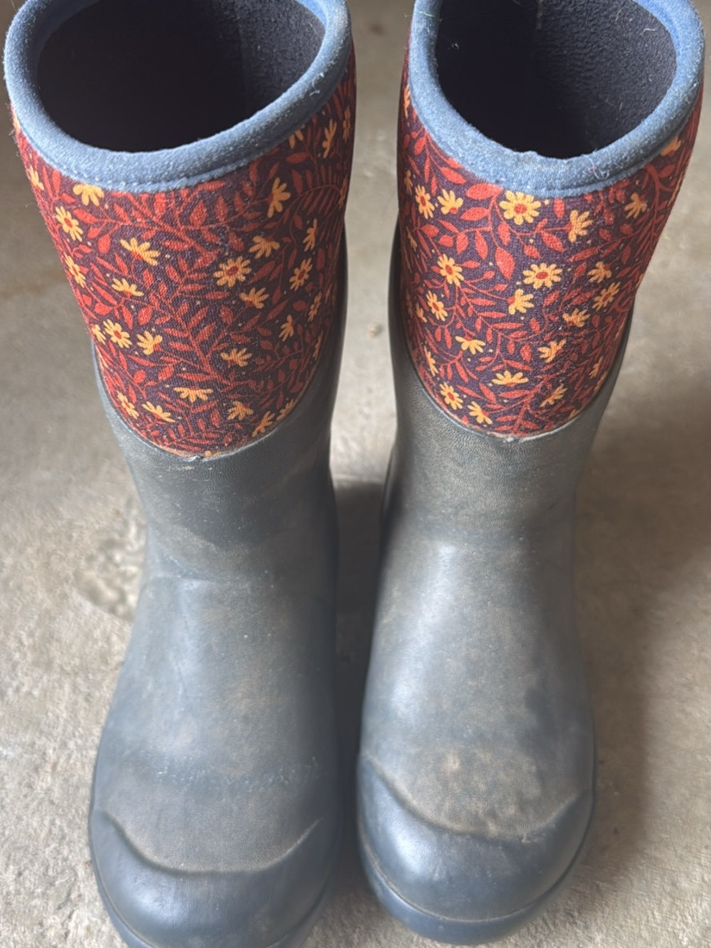 Kids Waterproof Boots with Red Floral Cuff
